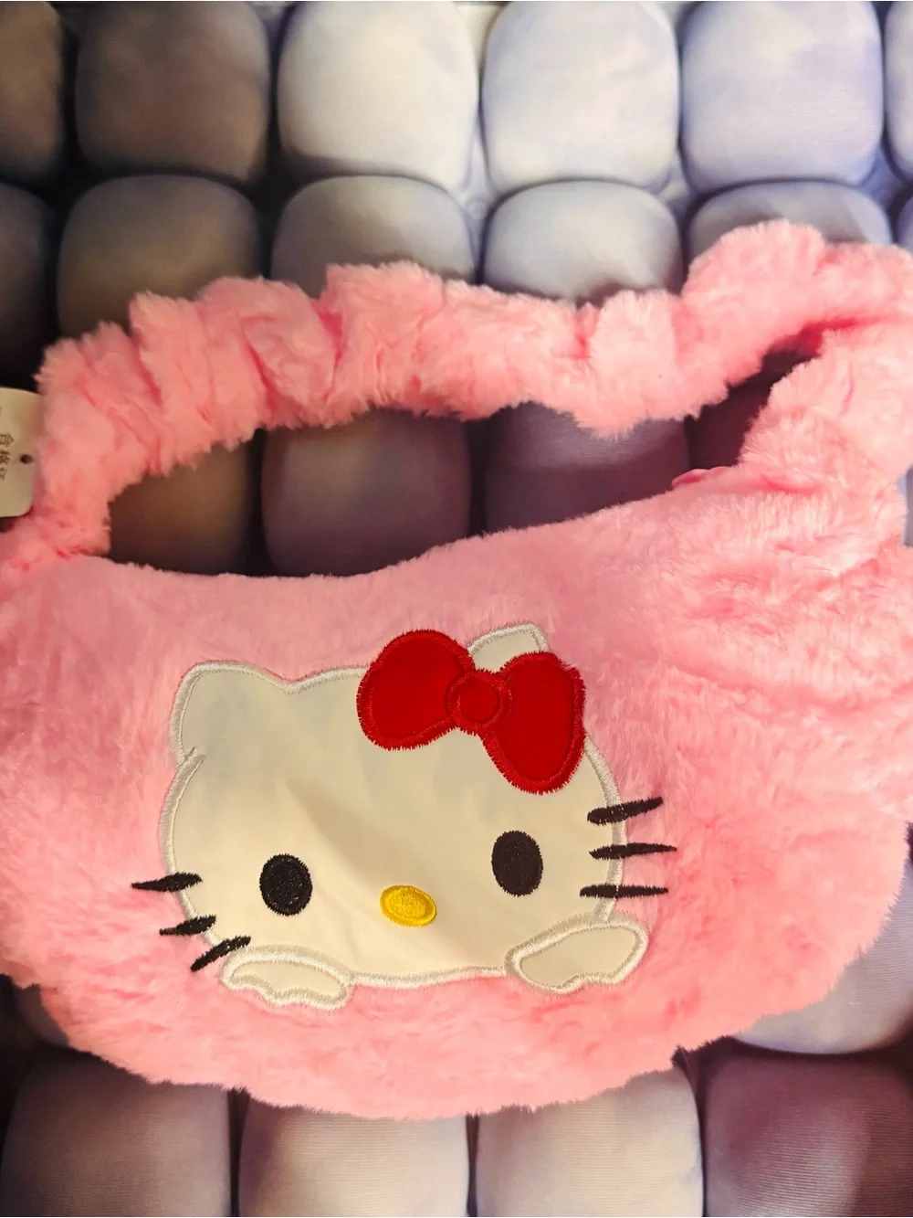 Hello Kitty Pink Plush Shoulder Bag with Red Bow